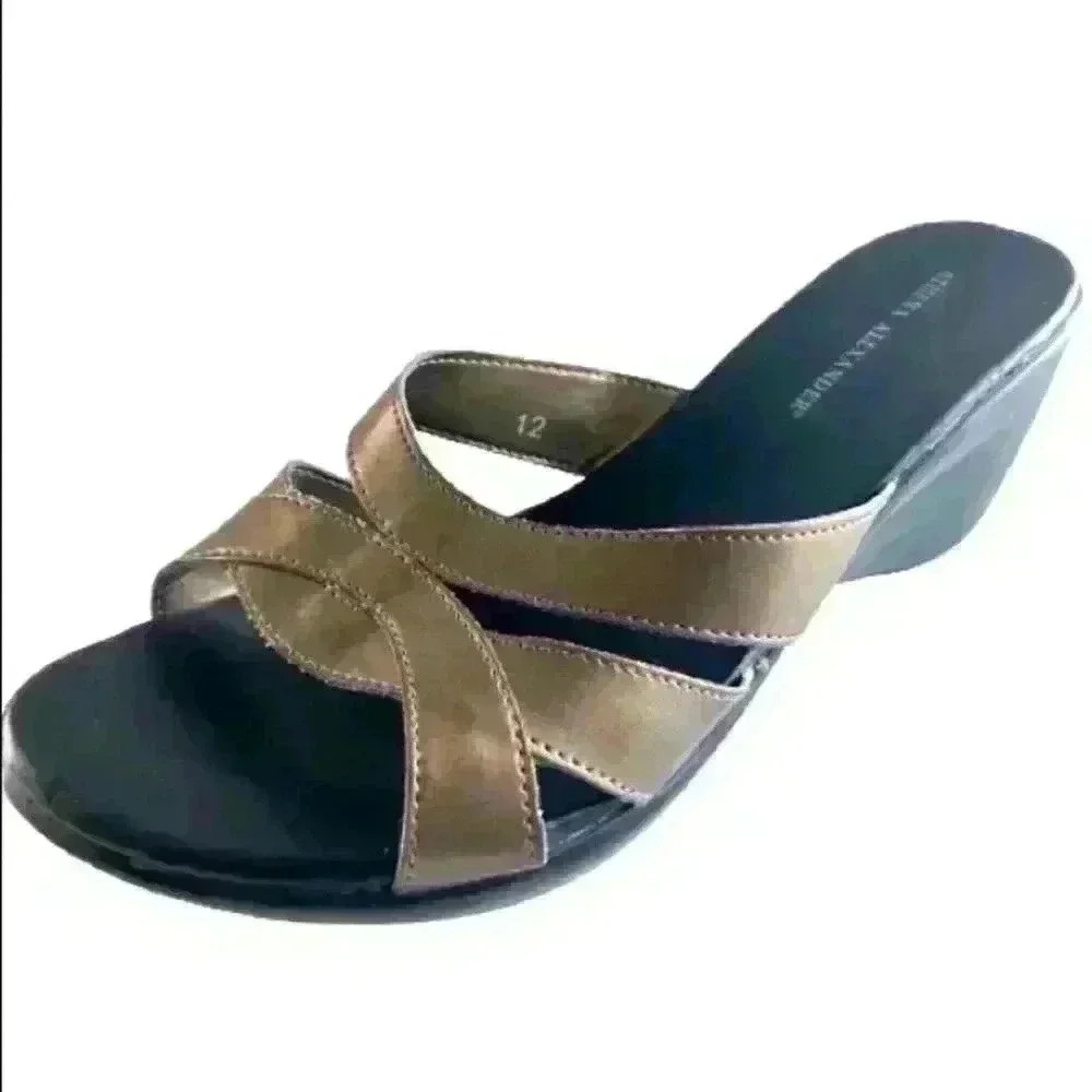 ATHENA ALEXANDER BROWN OPEN TOE WEDGES SANDALS SIZE 12